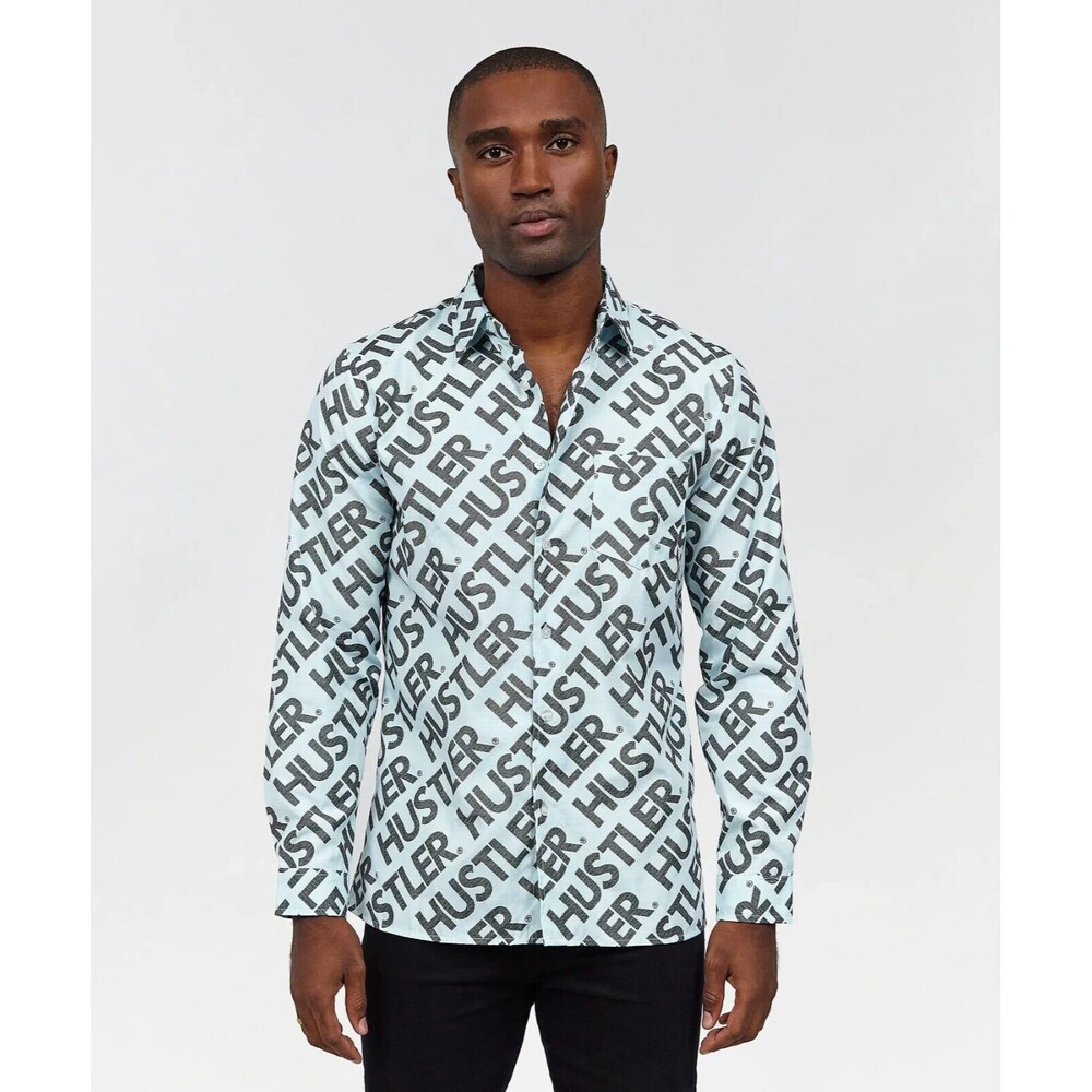 Reason Men's Hustler Logo Light Blue Long Sleeve Oxford Button Down Shirt Size L - Picture 4 of 4